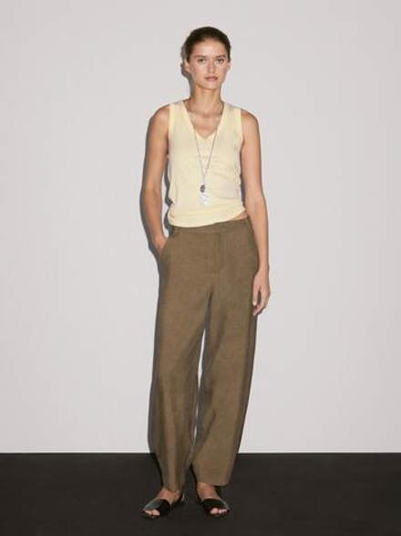 Massimo Dutti Брюки свободного кроя с высокой посадкой, оливковый