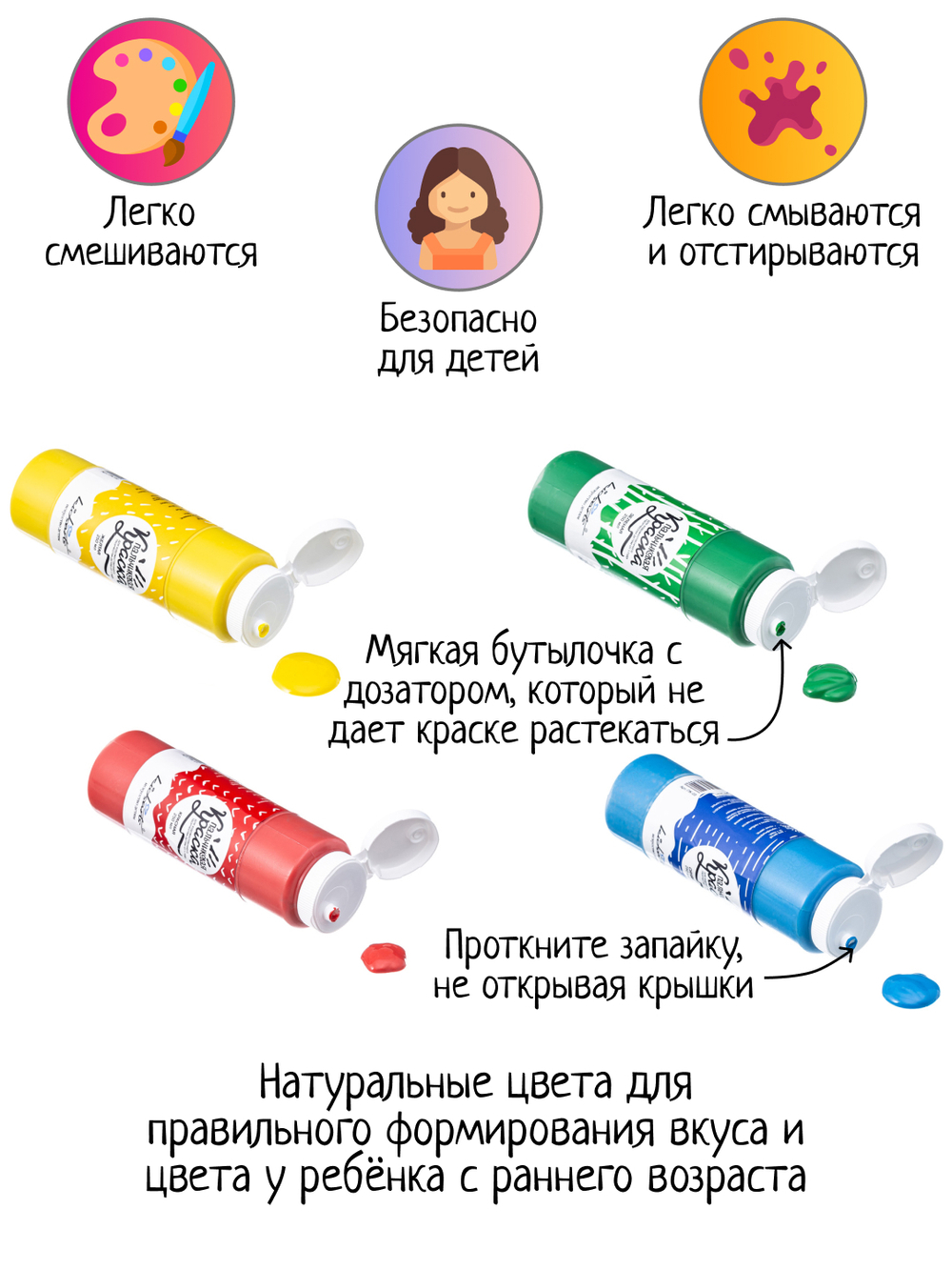 Пальчиковые краски от года 4х250 мл . 4 цвета. 1 л краски