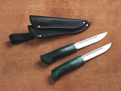Спарка Финских ножей, сталь Х12МФ, рукоять зеленая стабилизированная карельская береза