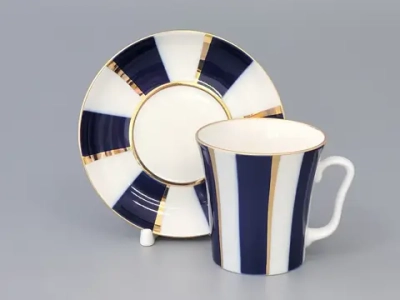 Бокал с блюдцем 360 мл форма Ленинградский рисунок Кобальтовые полосы арт. 81.14856.00.1