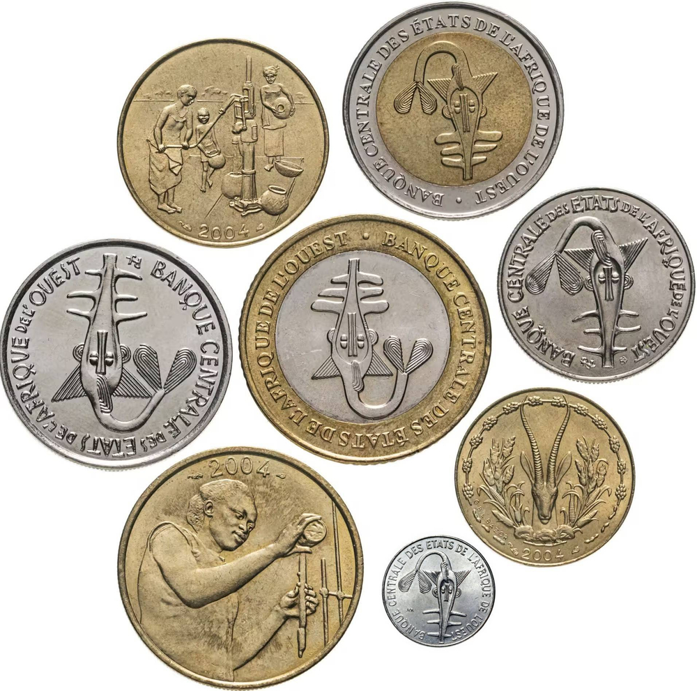 Западная Африка (BCEAO) 1 франк, 1976-2002 Набор 8 монет XF-UNC