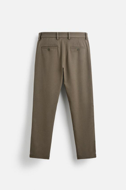 ZARA БРЮКИ КОМФОРТНОЙ ПОСАДКИ ИЗ РЕЛЬЕФНОЙ ТКАНИ, СЕРО-КОРИЧНЕВЫЙ