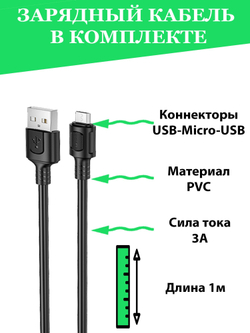 Borofone / быстрая зарядка / зарядка для телефона / USB кабель / кабель Type c / черный