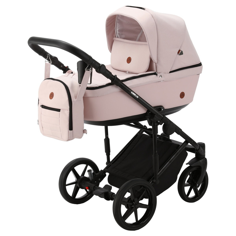 Детская коляска Adamex Amelia 2 в 1 AM259-TIP (РОЗОВ.ТК.+ РОЗОВ.КОЖА)