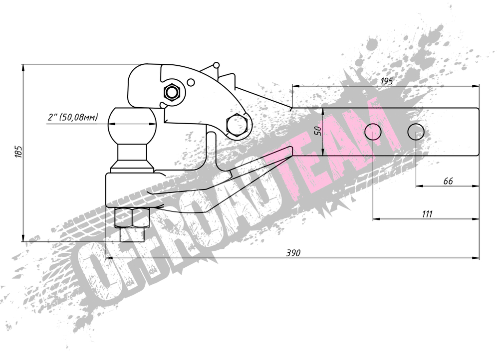 Насадка фаркопа с фиксатором шар под квадрат 2"