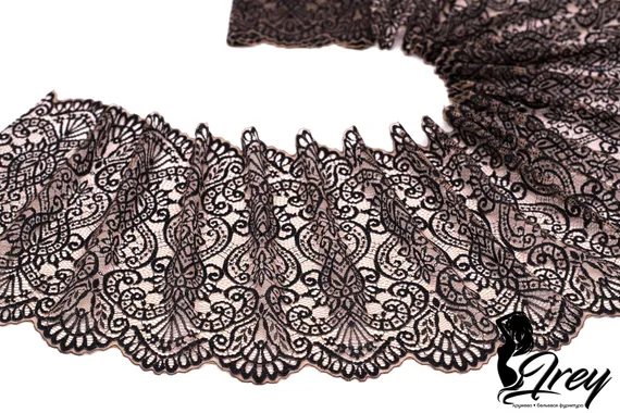 03-251 ОПТ Кружево эластичное 22 см, кофе с молоком/черный
