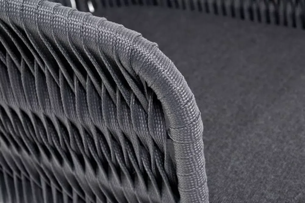 "Бордо" стул барный плетеный из роупа (колос), каркас из стали серый (RAL7022) муар, роуп серый 15мм, ткань темно-серая 027