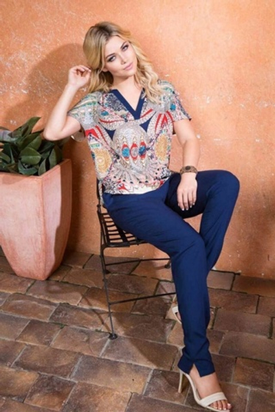 Пижама с брючками Maya (Размер: S) (Цвет: синий с бежевым)