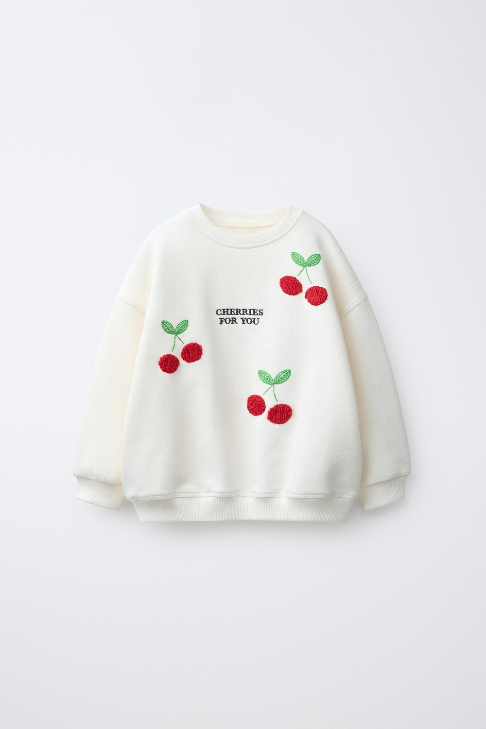 ZARA ТОЛСТОВКА С ВЫШИВКОЙ «ВИШНИ», ЭКРЮ