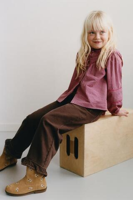 ZARA РУБАШКА В ПОЛОСКУ С ВОЛНИСТЫМ КРАЕМ, ТЕМНО-РОЗОВЫЙ