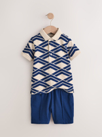 Поло и шорты в комплекте для мальчика Next E63-604, Темно-синий, Молочный