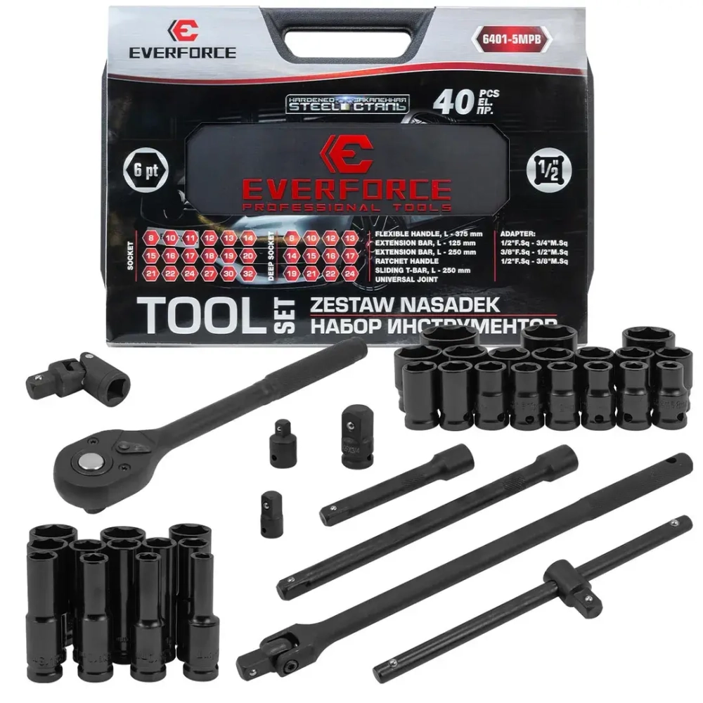 Набор инструментов 40пр. 1/2''6pt EVERFORCE EF-6401-5MPB