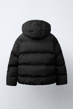 ZARA СТЕГАНАЯ КУРТКА С НАШИВКОЙ WATER REPELLENT, ЧЕРНЫЙ