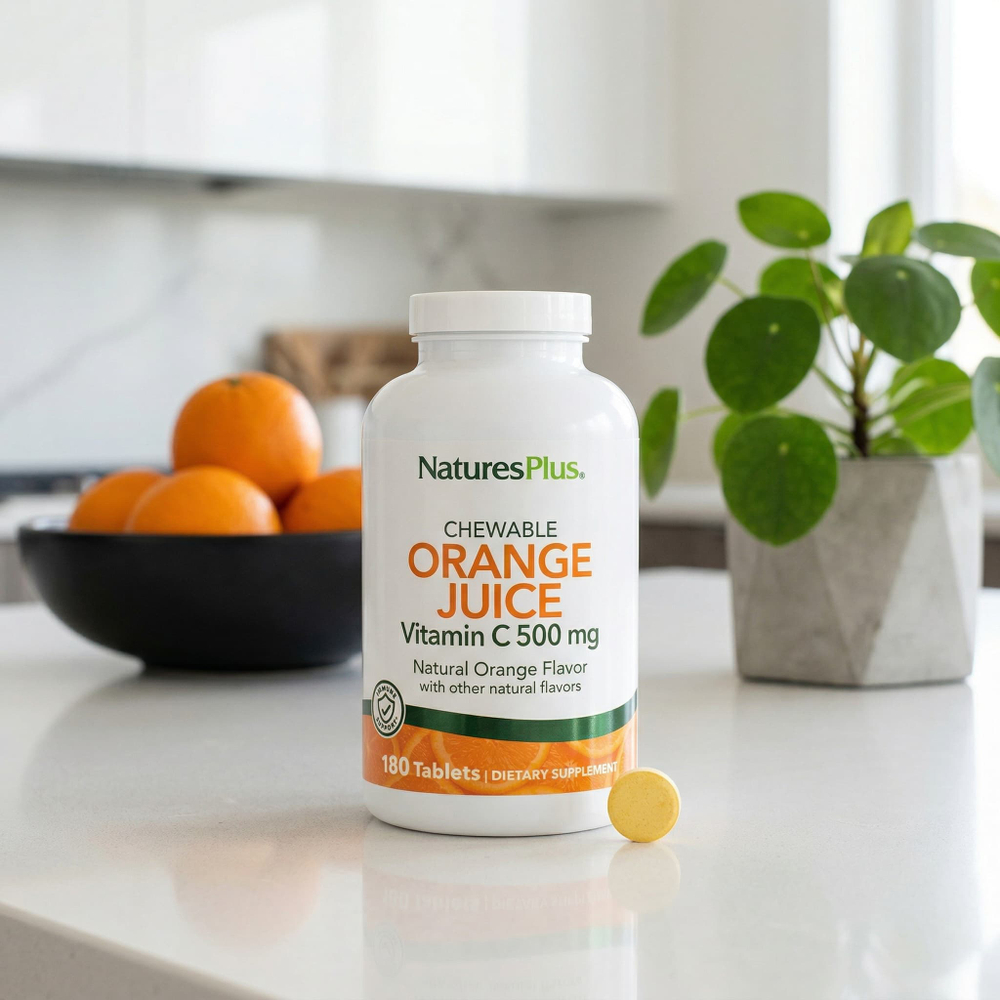 NaturesPlus, жевательный апельсиновый сок, витамин C, натуральный апельсин, 180 таблеток