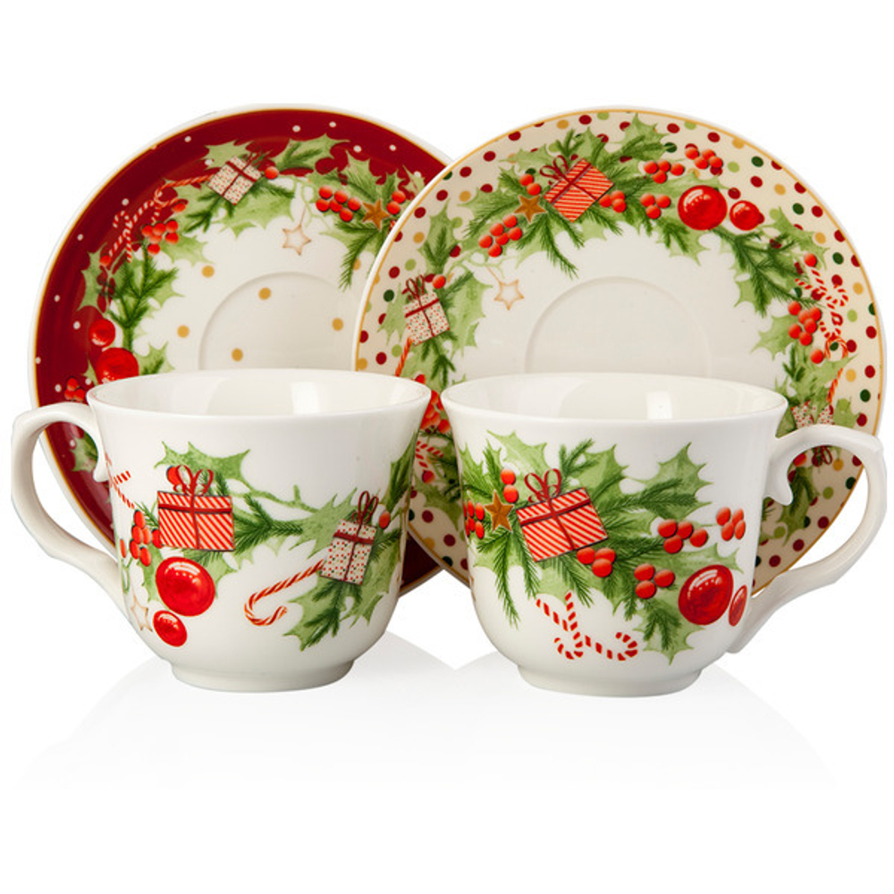 Набор из 2 чашек чайных с блюдцами 15см Остролист подарочная коробка Lamart