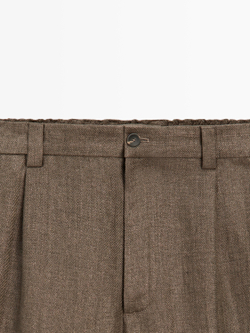 Massimo Dutti Льняные брюки в стиле "Touth Look" с отделкой в ​​елочку, охра