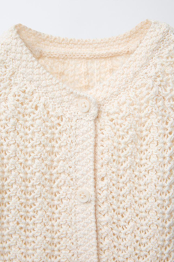 ZARA КОМБИНЕЗОН ИЗ КРУЖЕВА КРОШЕ, ЭКРЮ