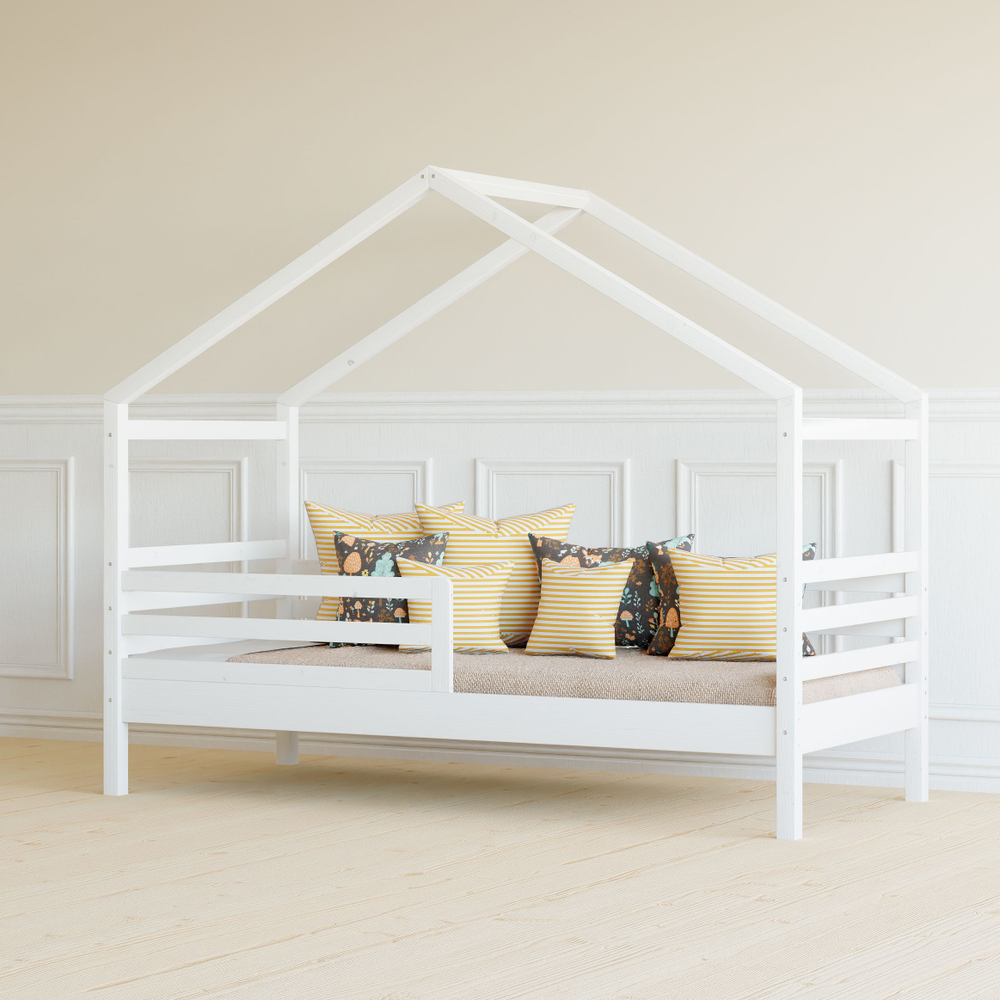 Кровать детская, 90х190х170, Альков, с бортиком, кровать домик, деревянная, белый, Dipriz