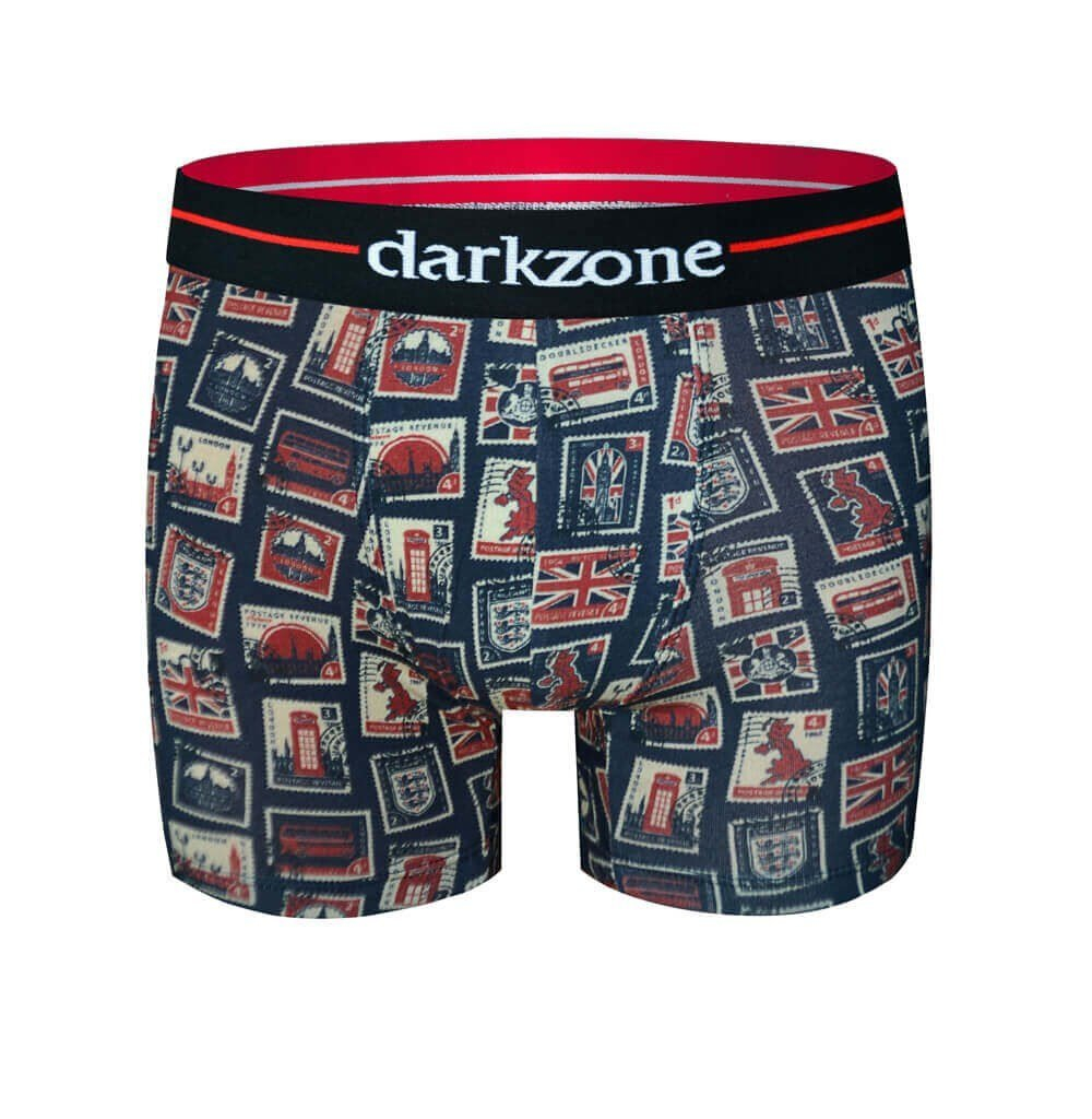 Мужские трусы-боксеры с принтом в виде почтовых марок (Размер: XXL) (Цвет: темно-синий)