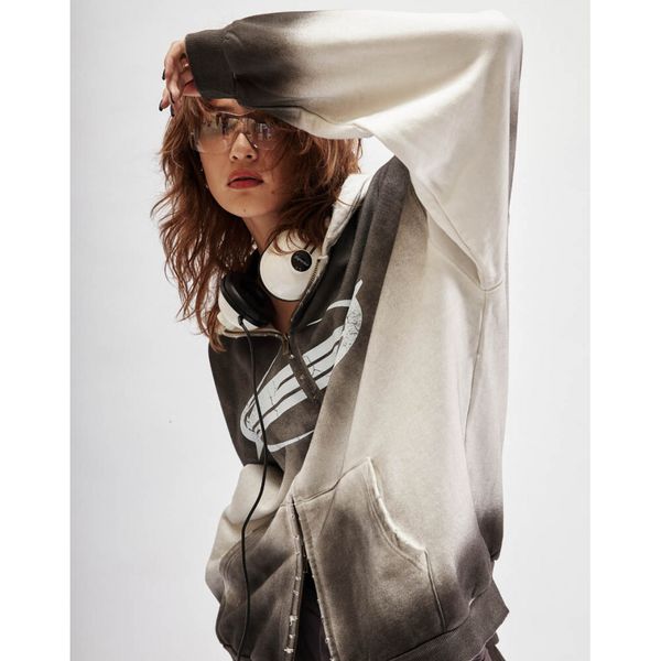 Худи Zip OPM тай-дай белый / серый - фото 4