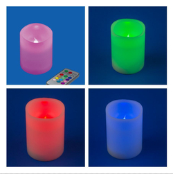 Свеча на батарейках 2АА (не входит в комплект) 7.5х10 см. 1 светодиод. RGB свет. С пультом управления
