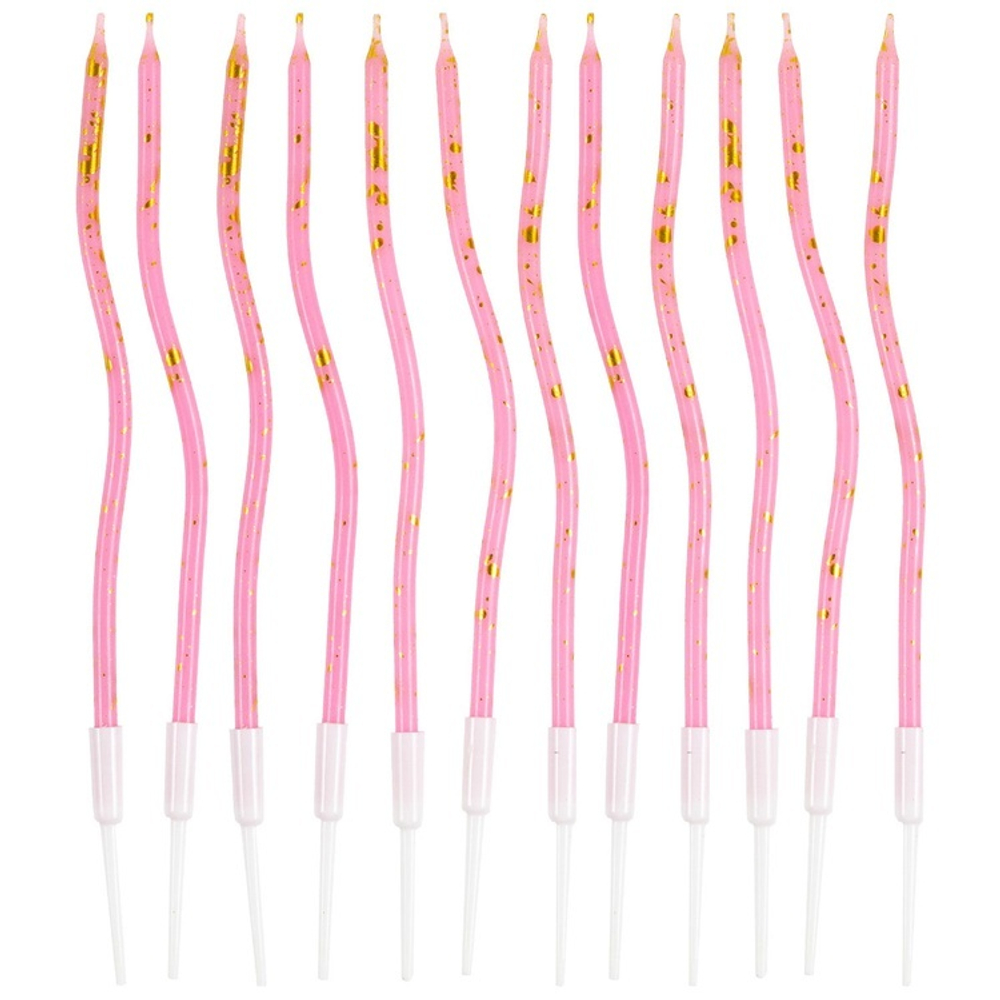 Свечи для торта «Волна Искры» в розовом цвете с подставкой 13 см, 12 шт