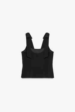 ZARA ТОП ИЗ ЭЛАСТИЧНОЙ ТАКНИ С БАНТАМИ, ЧЕРНЫЙ
