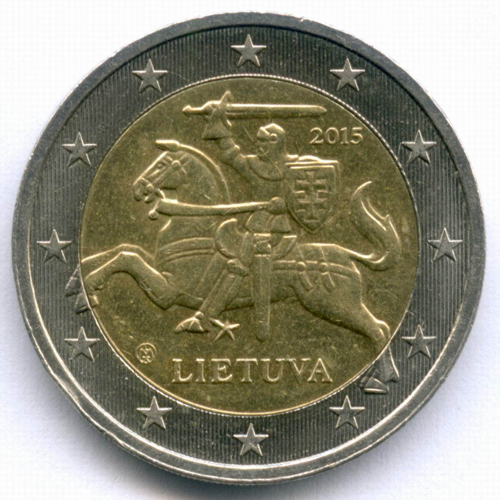 2 евро 2015 год. Литва. Регулярный выпуск. Биметалл XF