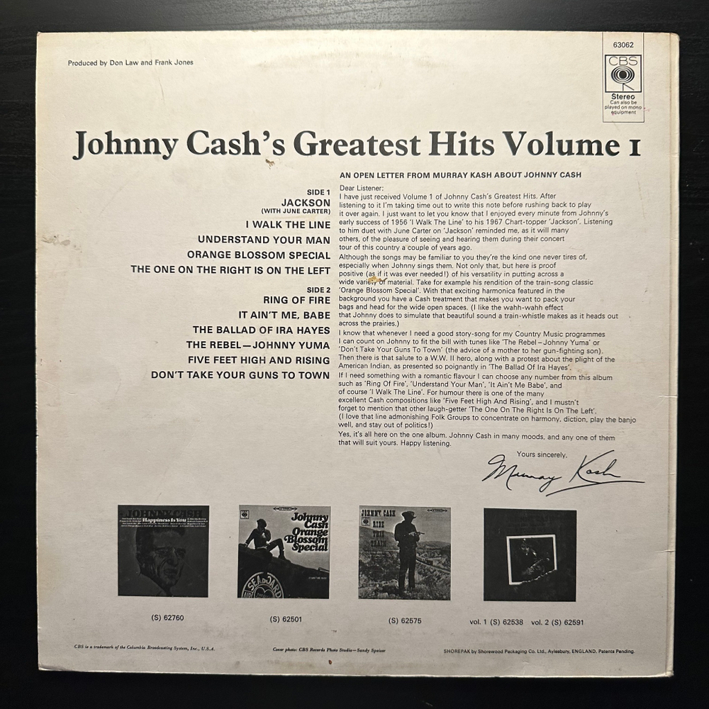 Johnny Cash - Greatest Hits Volume 1 (Англия 1967г.)
