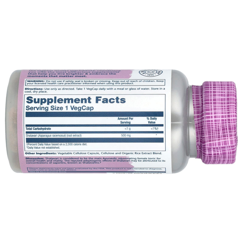 Solaray, Экстракт корня шатавари, 500 мг, 60 вегетарианских капсул