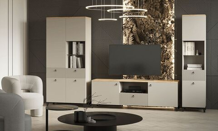 Модульная стенка в гостиную Дуб крафт золото/Серый 240х41х210 см