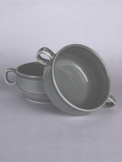 Бульонница супница с ручками фарфоровая тёмно-серый набор 2 шт в стиле акварель