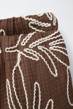 ZARA ШОРТЫ С ЦВЕТОЧНОЙ ВЫШИВКОЙ, КОРИЧНЕВЫЙ