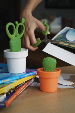 Ножницы cactus с держателем,  белые с зеленым