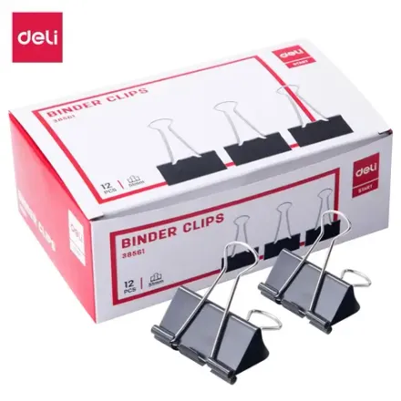 Зажим для бумаг 51мм, 12шт/упак, черные, Deli E38561