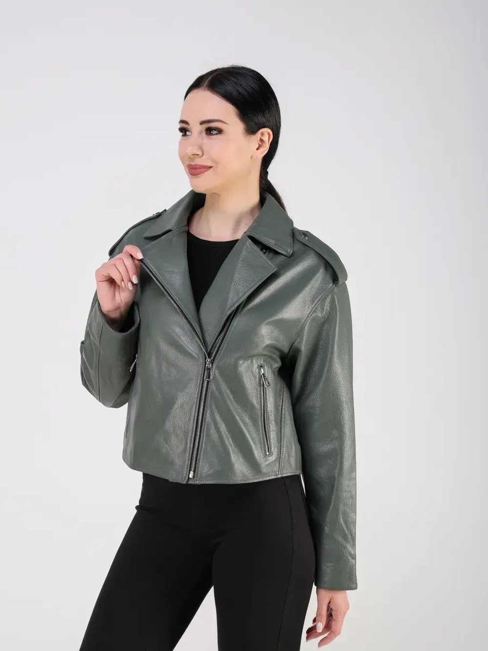 Кожаная куртка демисезонная косуха оверсайз