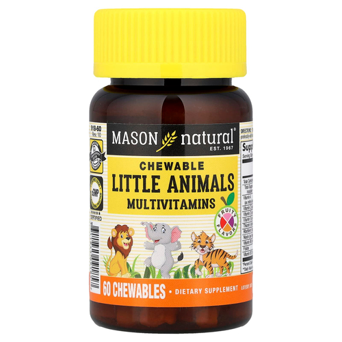 Mason Natural, Little Animals, жевательные мультивитамины, фруктовый вкус, 60 жевательных таблеток