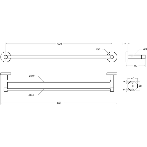 Полотенцедержатель Cezares Relax RELAX-THD-65-IN двойной Сатин