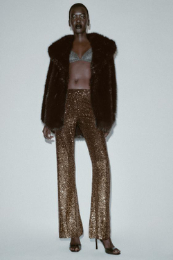 ZARA РАСКЛЕШЕННЫЕ ЛЕГИНСЫ С ПАЙЕТКАМИ, ЗОЛОТИСТЫЙ