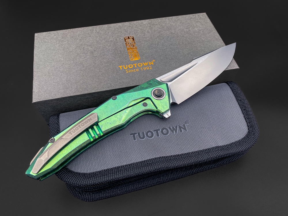 Складной нож Guerrero M390 green CrystalTi green carbon