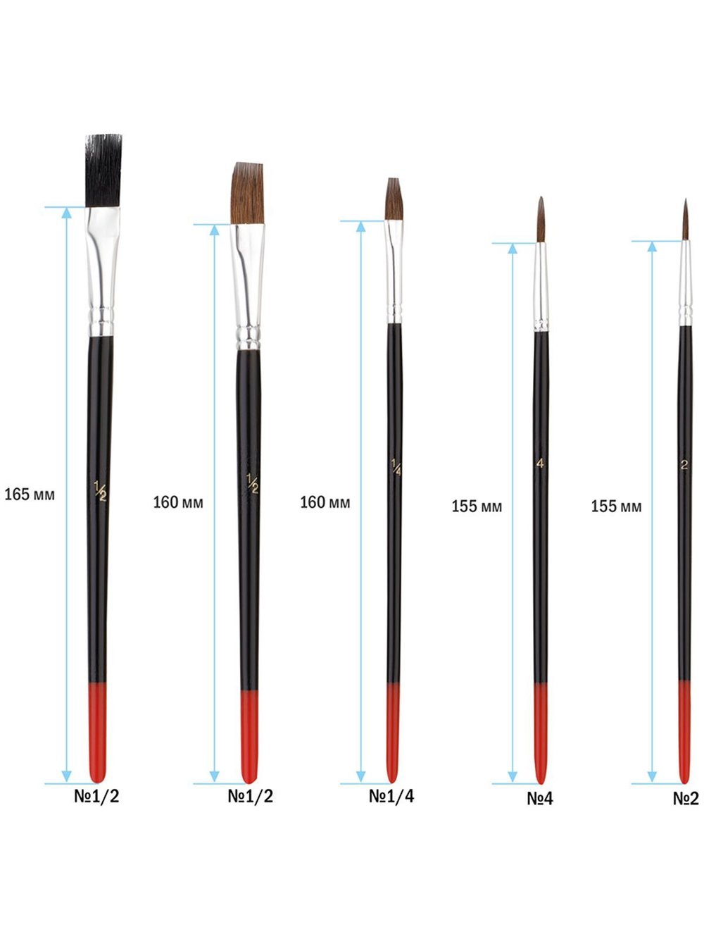 Набор кистей 15шт. пони, щетина, плоские, круглые (SB-3298)