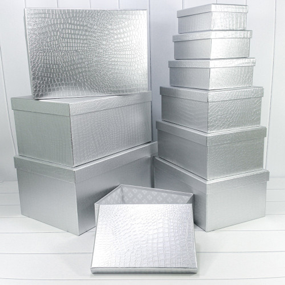 Коробка 50х35х25 см Набор 10 шт "Кожа крокодила" матовый (Серебряный)