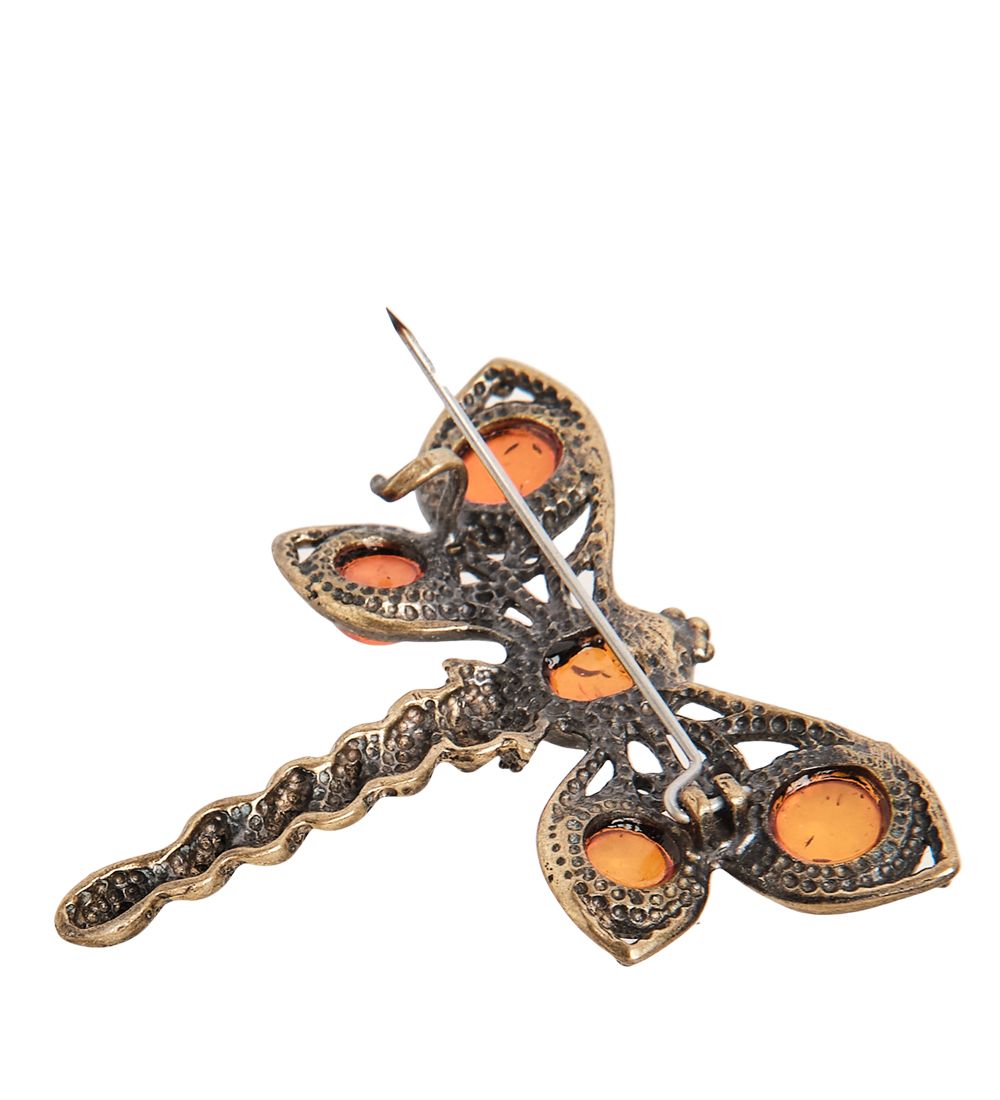 AM-1801 Брошь «Стрекоза Стрелка» (латунь, янтарь)