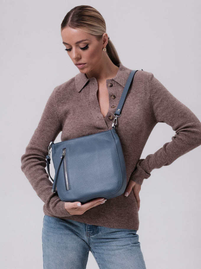 Сумка кожаная кросс-боди сине-серая