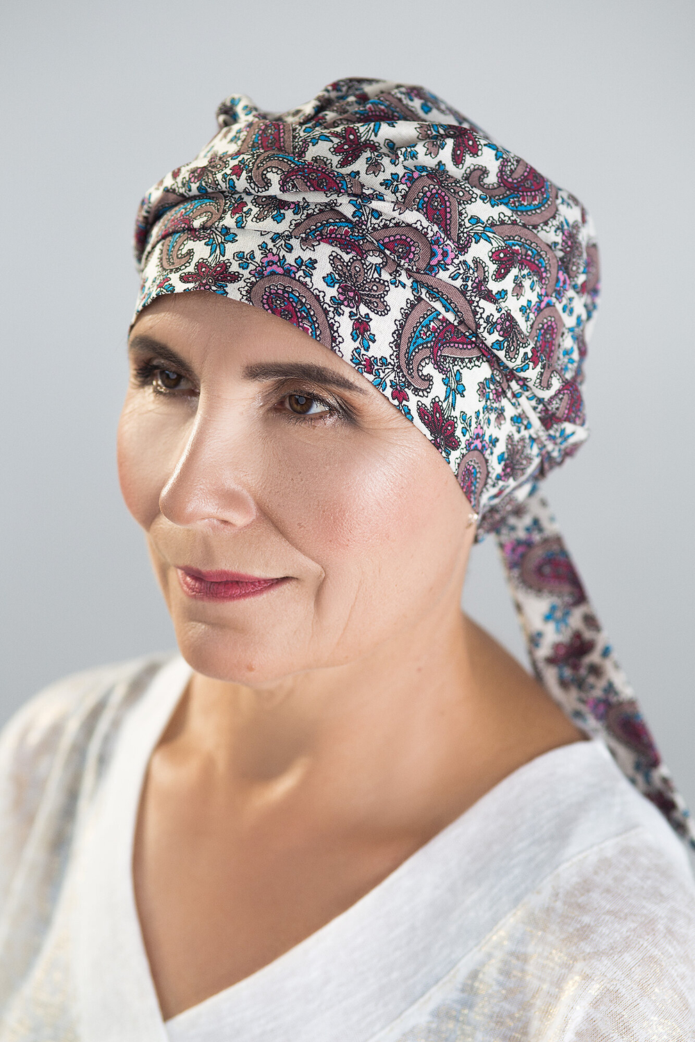 Тюрбан Эмма Лен, шапочка с лентами, сиреневый пейсли