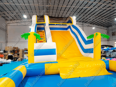 Надувной водный батут с бассейном «Пляжный оазис», 13*6*6 м