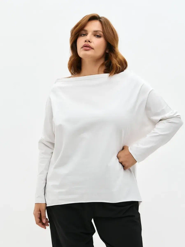 Лонгслив с широким вырезом лодочка экрю