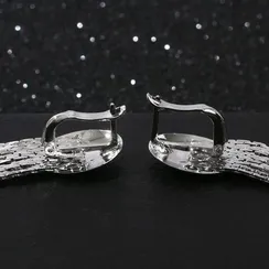 Серьги висячие "Голливуд" овал и нити, цвет серебро