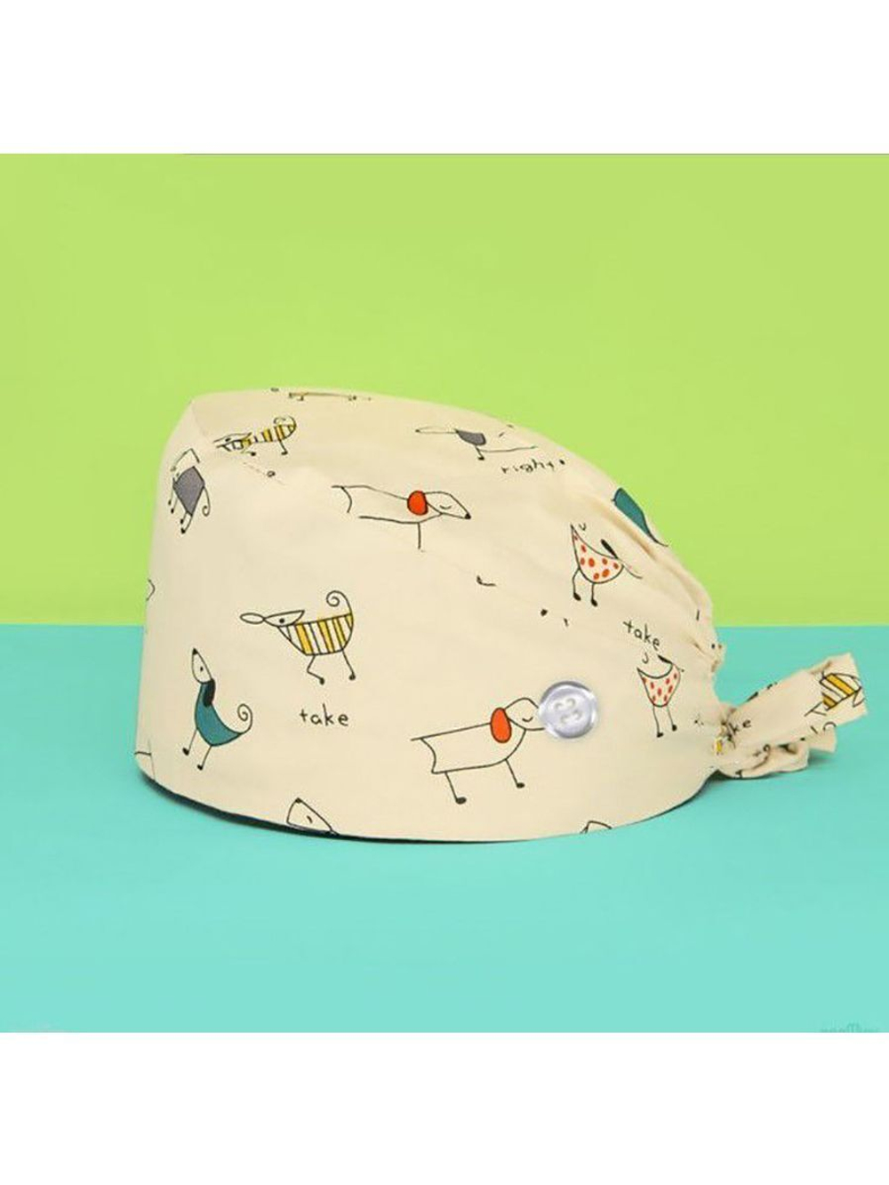Шапочка медицинская, принт "Нарисованные собачки", бежевый
