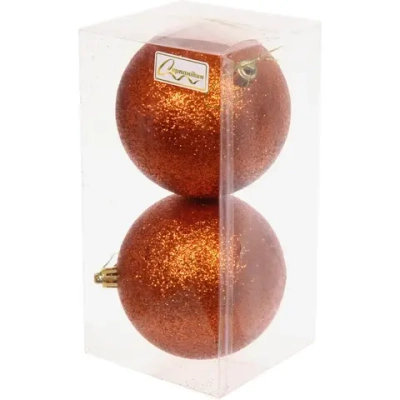 Новогодние шары 10 см (набор 2 шт) «Глиттер», янтарь